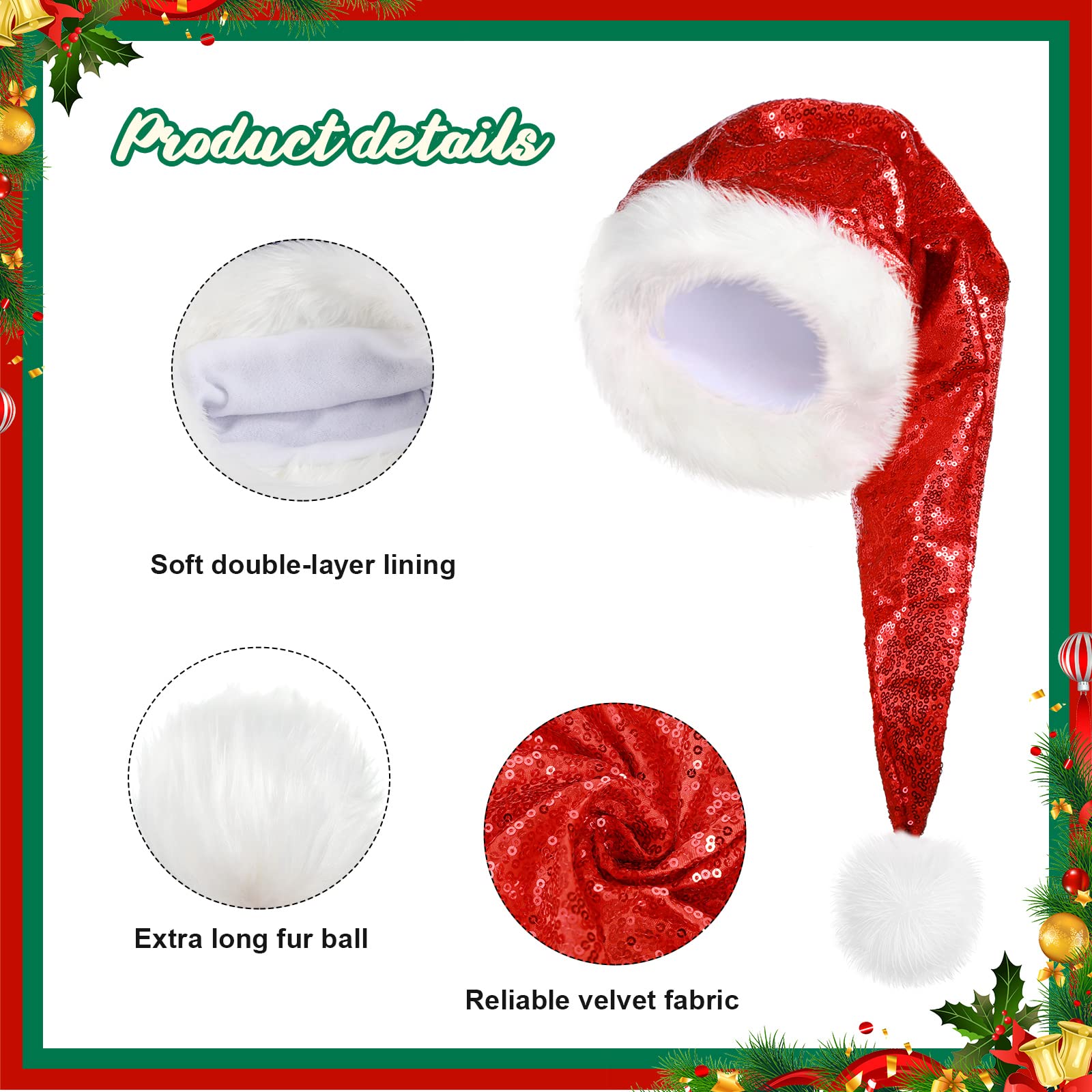 Geyoga 4 Bonnets de Noël Chapeau de Père Noël en Velours pour Garçons Filles Fêtes