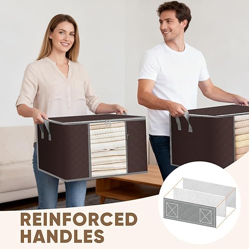 Miniatura 5 de BALEINE Paquete de 4 bolsas de almacenamiento de ropa, contenedores de almacenamiento de 24 galones con asa reforzada, cremallera resistente,