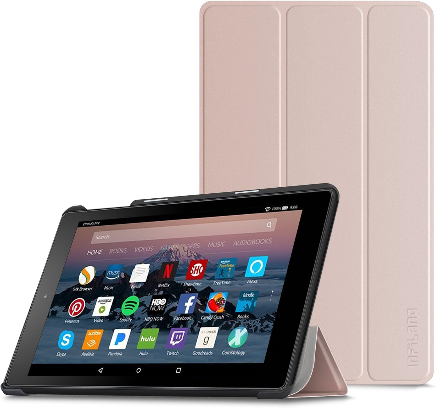 Infiland Fire HD 8 Case, Slim Tri-fold Stand Cover Compatible with Fire HD 8 (8th Gen, 2018 Release)/ Fire HD 8 (7th Gen, 2017 Release)/ Fire HD 8 (6th Gen, 2016 Release) 8" Tablet, Rose Gold