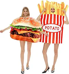 2 peças de fantasias de Halloween engraçadas para adultos, queijo, carne bovina, hambúrguer, batatas fritas, casais, adultos, tamanho único, para mulheres, homens, amigos, cosplay, festa