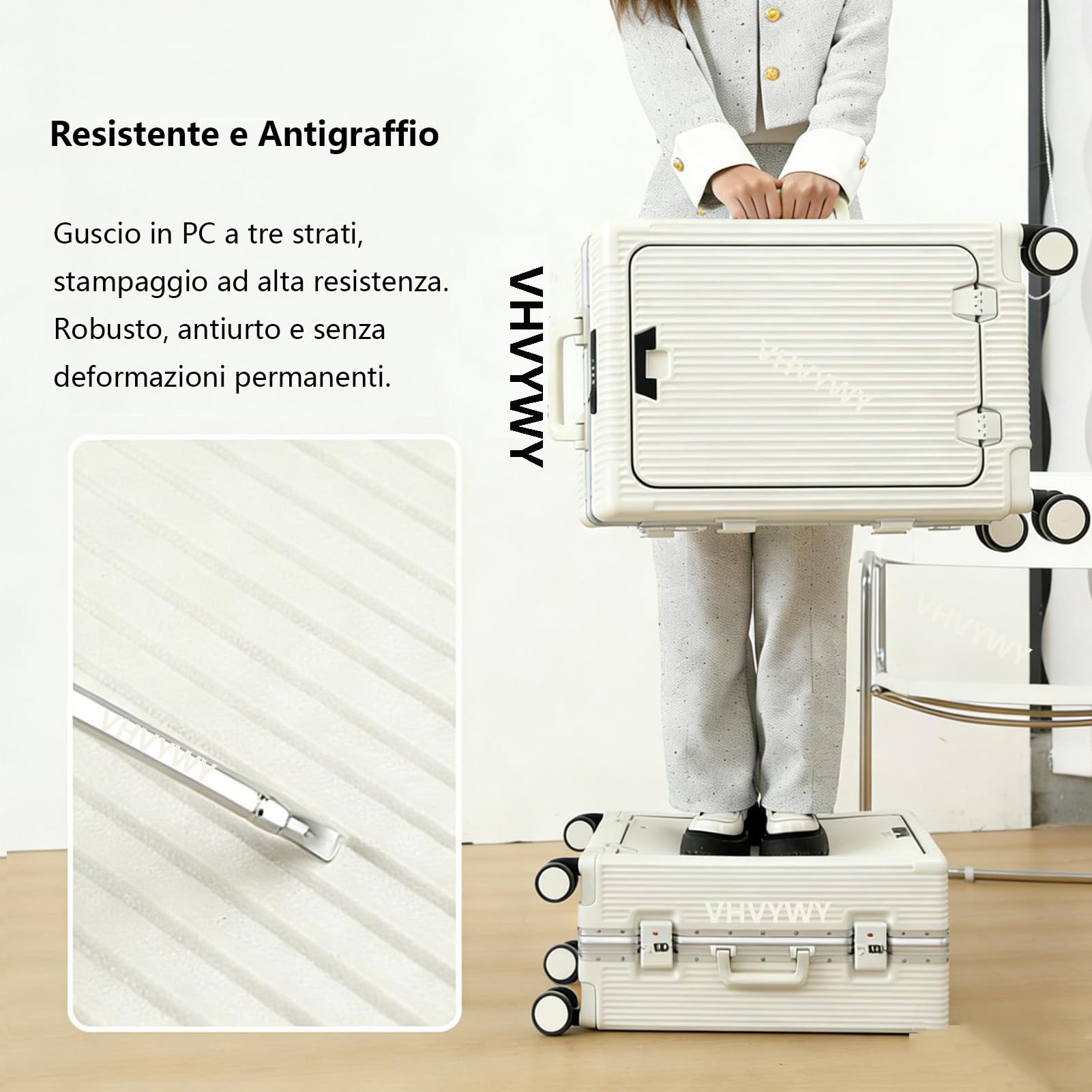 Valigia da Viaggio in Alluminio con Apertura Anteriore, Trolley Valigie Rigido in PC, Porta USB, Portabicchiere, Ruote Girevoli Silenziose, Porta Tazza, Chiusura TSA (Argento, XL)