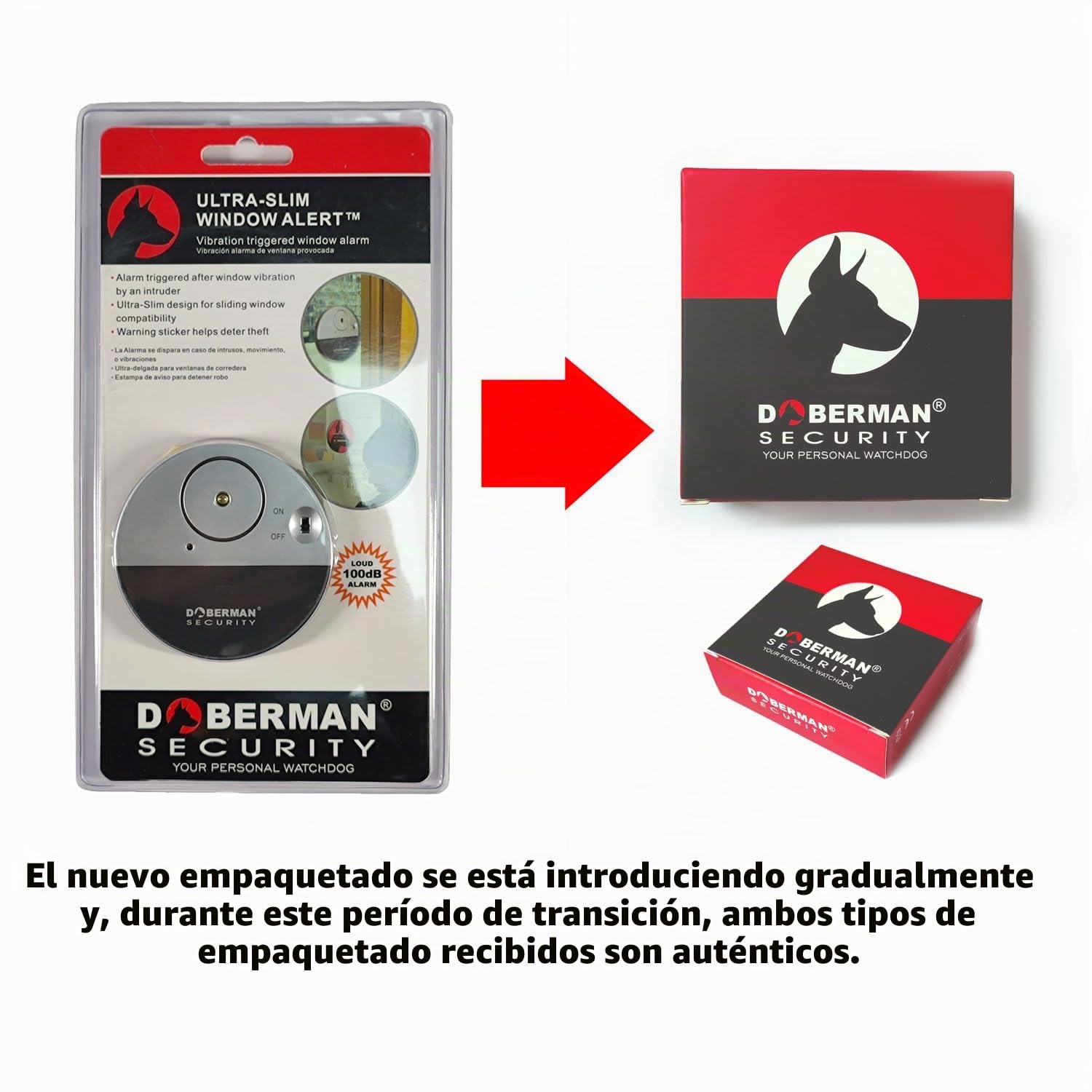 WER Doberman Alarma de Ventana ultradelgada de Seguridad, Alarma Fuerte de 100dB y sensores de vibración, Alarma antirrobo de diseño Moderno y Ultrafino con Respaldo Adhesivo (8 Paquetes)