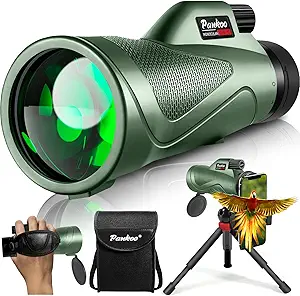 12x60 Green Monocular Telescope High Powered with Smartphone Adapter Tripod and Portable Bag, Larger Vision Monoculars for Adults with BAK4 Prism & FMC Lens, Suitable for Bird Watching Hiking Travel