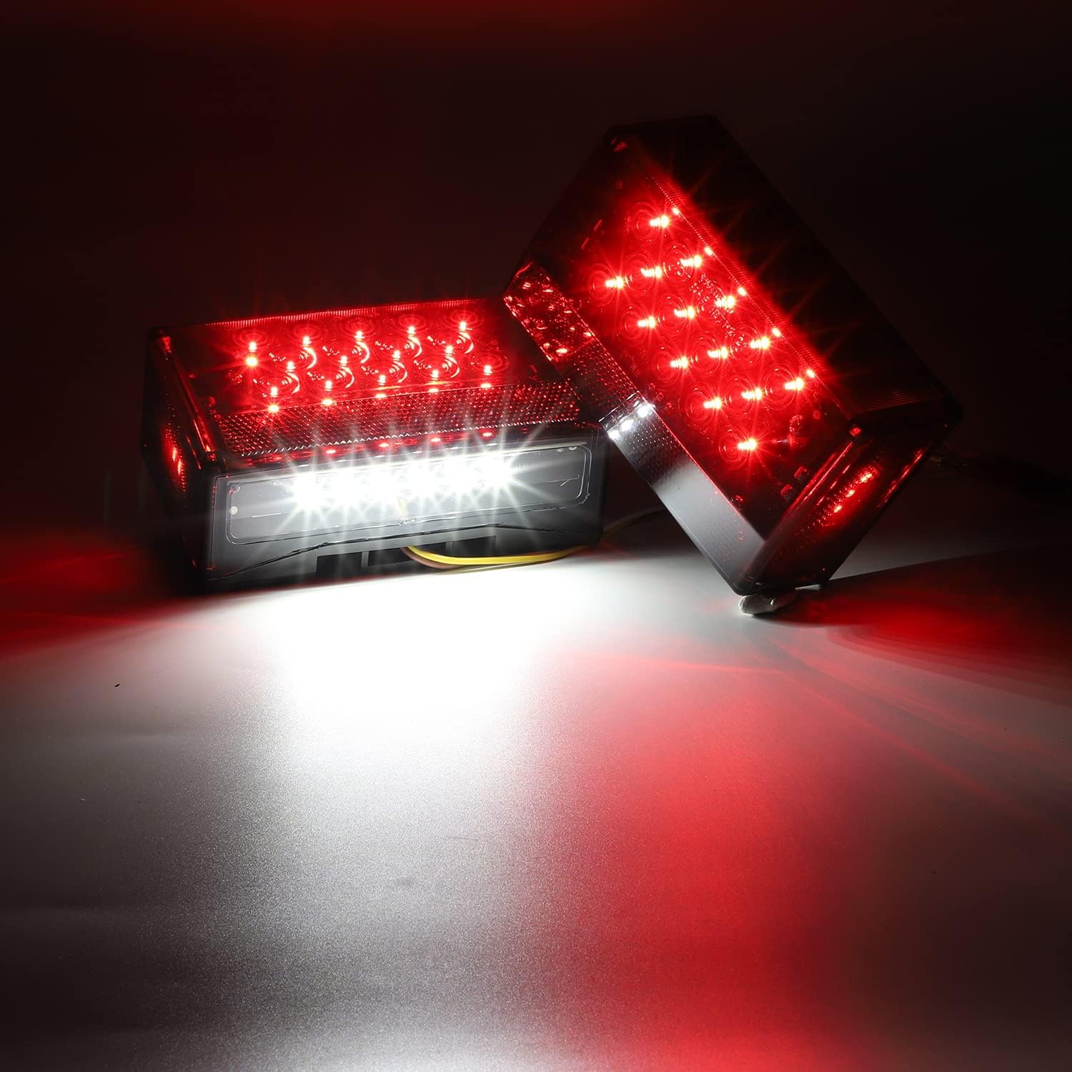 Partsam 12V LED Rectangular Trailer Light Kit, Sealed Rectangle IP68 Waterproof Truck Marine Boat Trailer Stop Turn Tail License Plate Brake Running Lights w 25ft Wiring Harness & Bracket