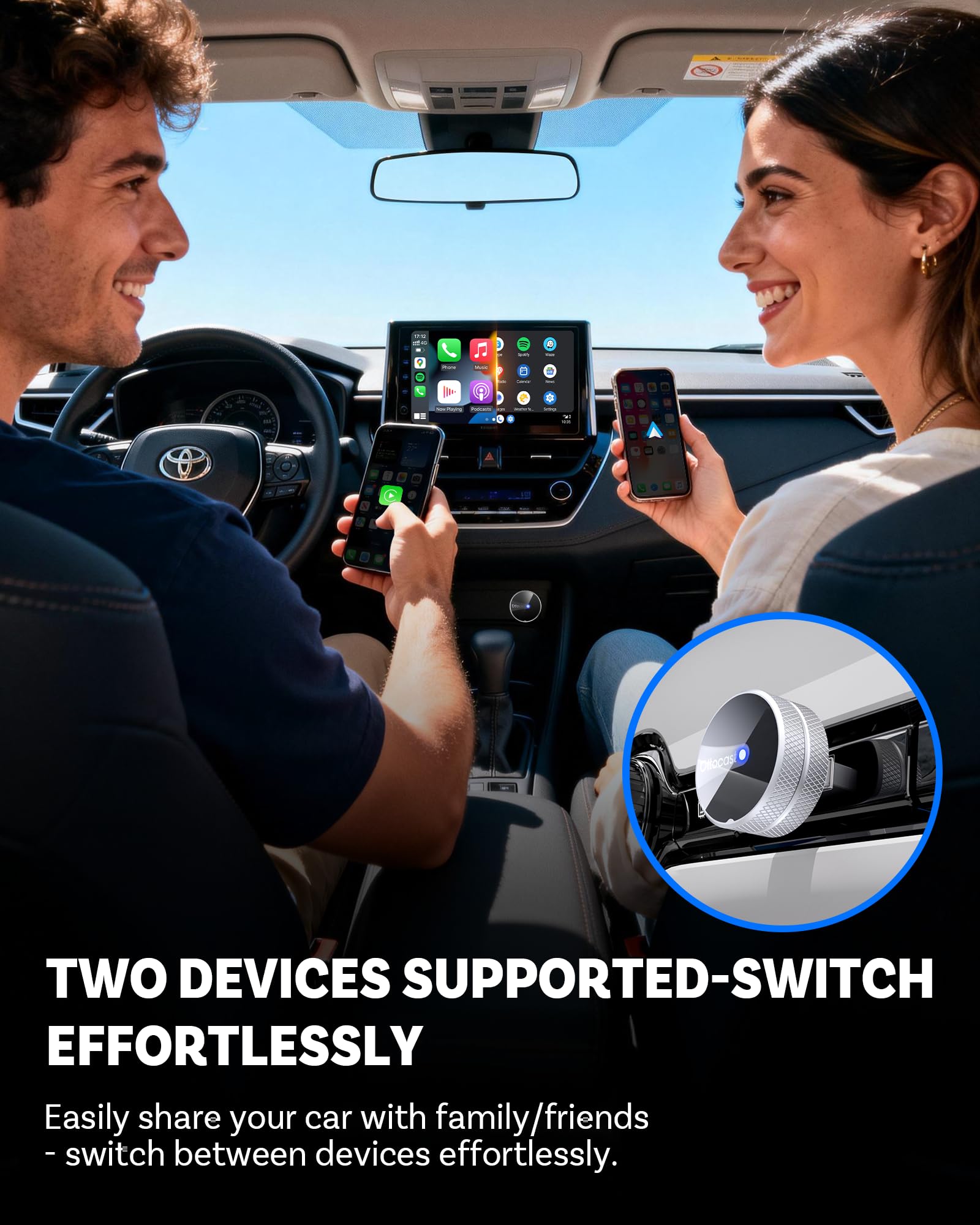 OTTOCAST Mini Tube 2026, bezprzewodowy adapter samochodowy CarPlay i Android do iOS 10+/Android 11+, połączenie 5-8s, USB-A/Type-C, aktualizacja OTA, kompatybilny z 99% pojazdami od 2016 r. (nie