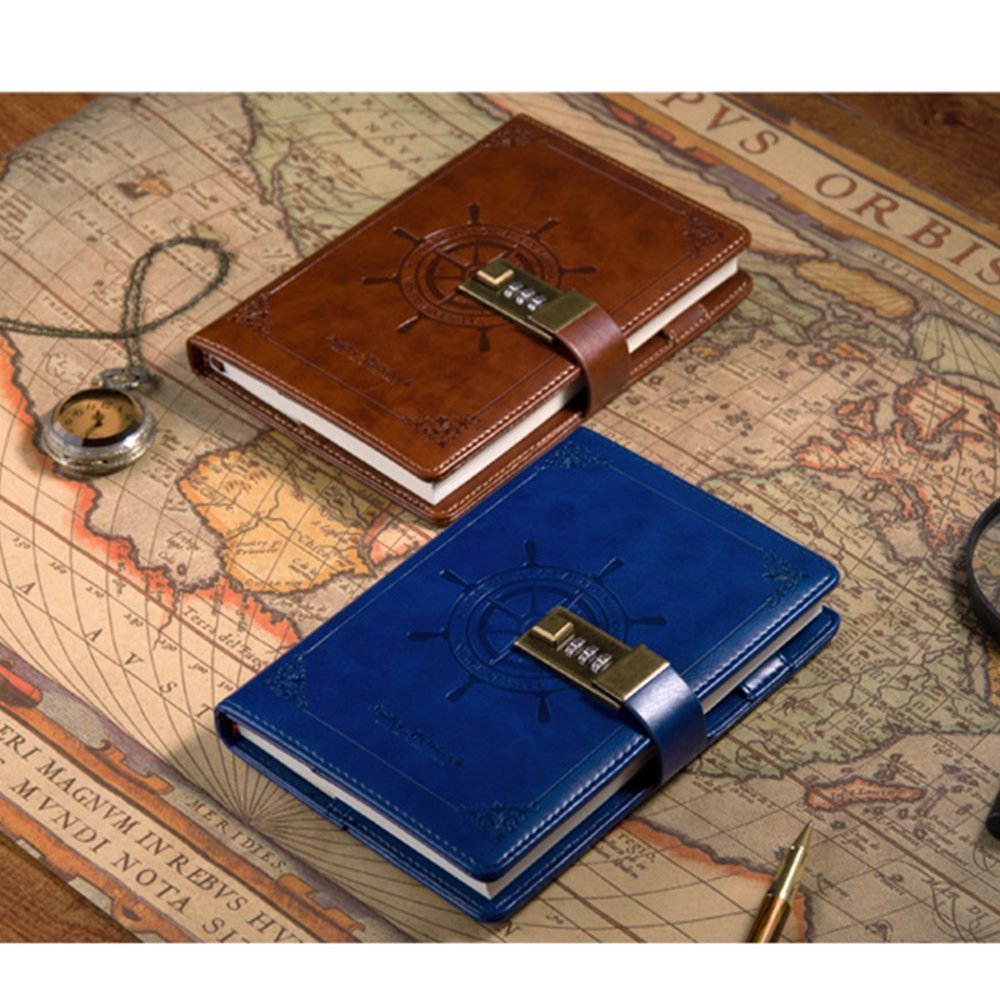 Nainaiwu PU Leather Business Notebook Classic Writing Notepads Professional Journal Book Locked with Pen Holder and Pockets (Brown)      Office Product