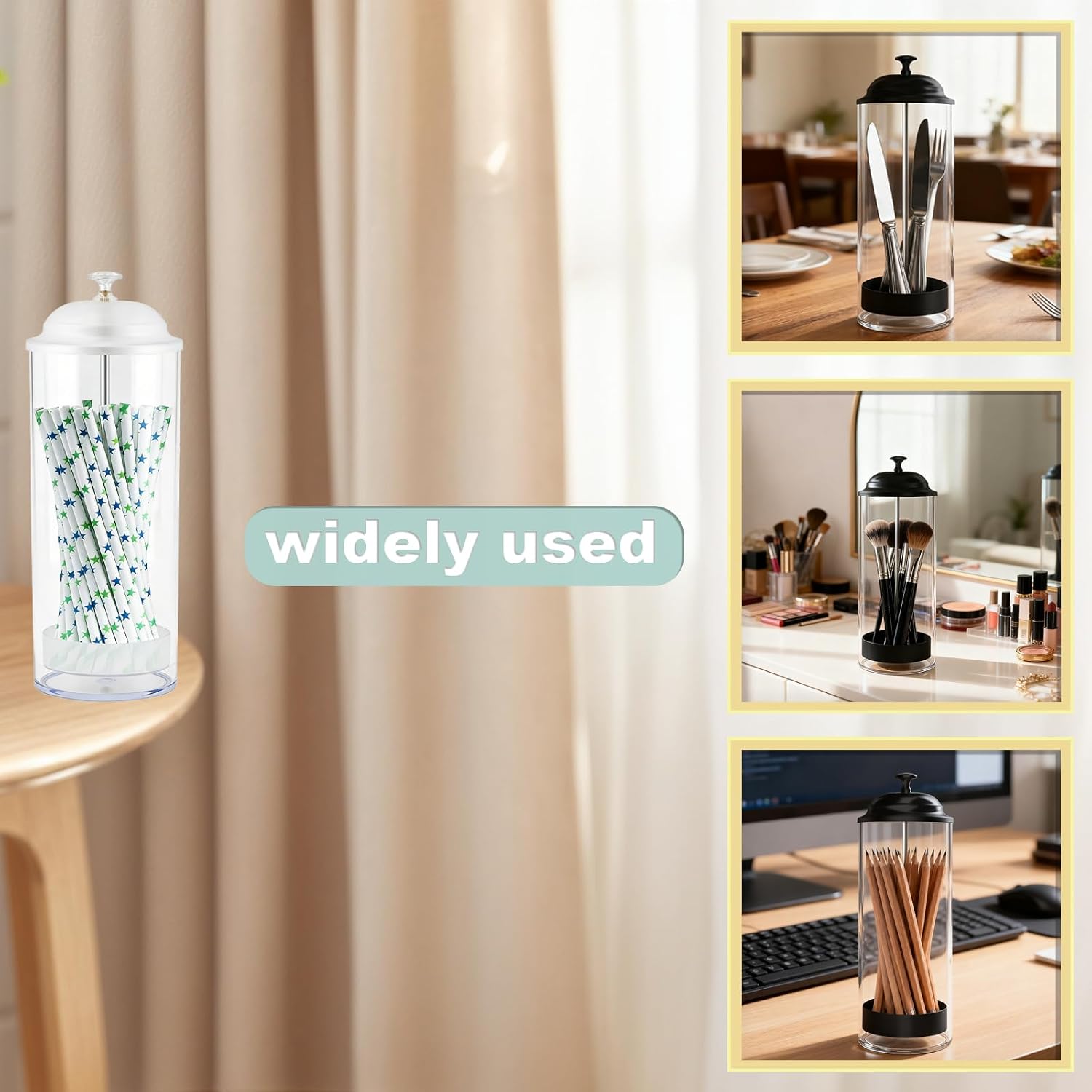 Straw Holder,Straw dispenser with Stainless Steel Lid,Holds straws up to 8.5 inches,for home kitchen,countertop,restaurant Drinking straw container(White)