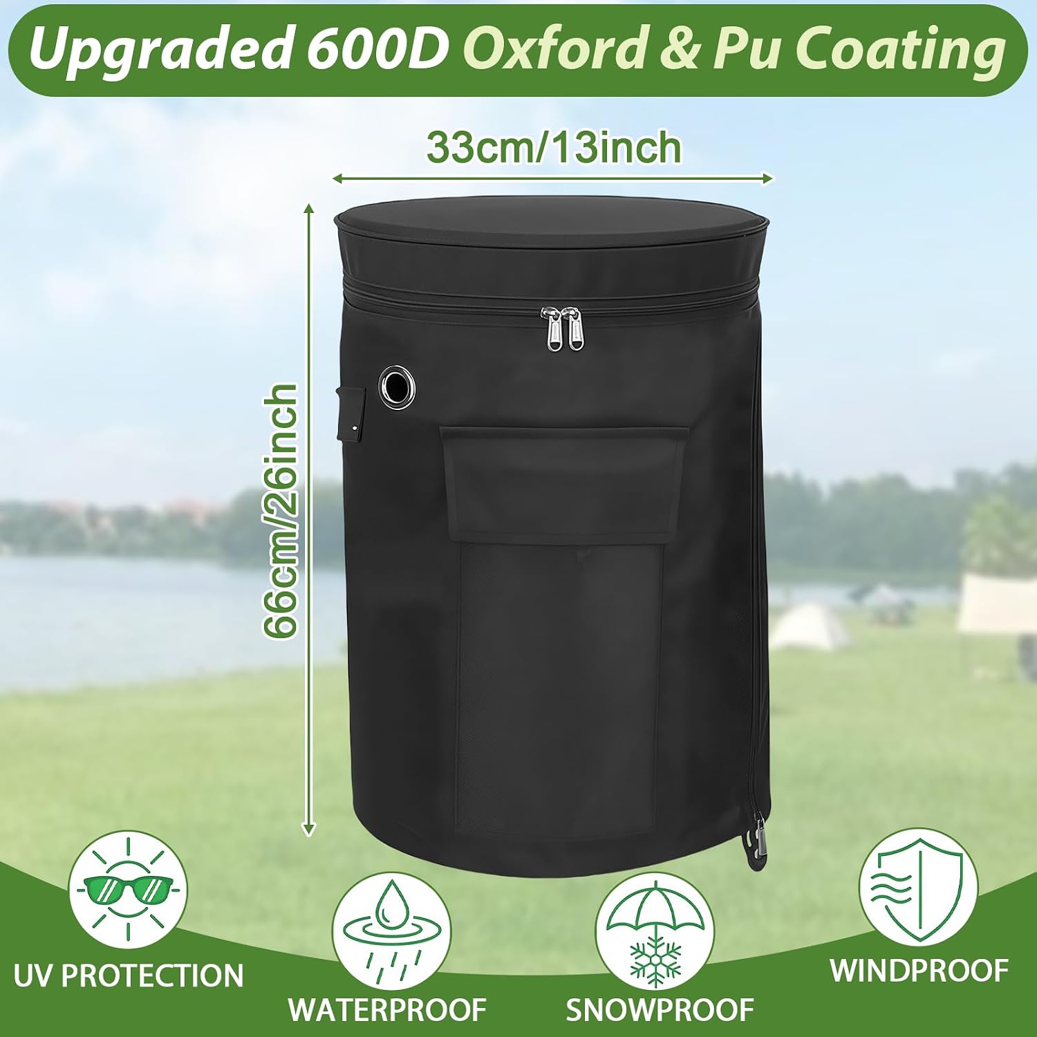 Propane Tank Cover, 26 * 13 Inch 20lb Gas Tank Holder Gas Cover Outdoor Propane Tank Storage Box 600D PVC Oxford Fabric Heavy Duty Waterproof Covers with Two-Way Zipper&Ventilated Side Vents