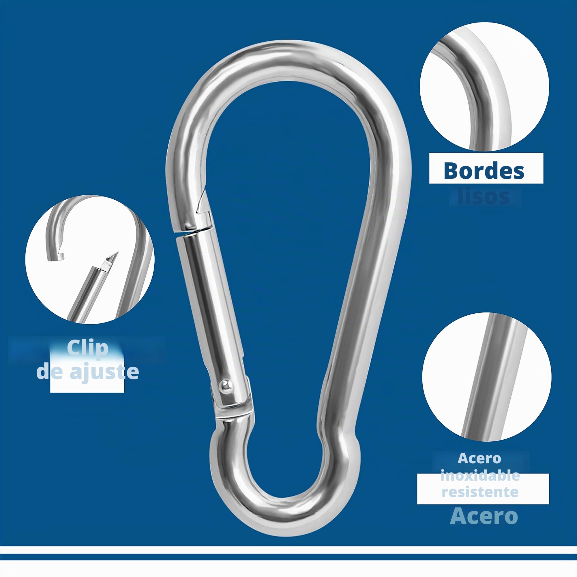 Belle Vous Mosquetones Acero Inoxidable M4 con Muelle (Pack de 15) Mosquetón Multifunción 4cm Duraderos Interior/Exterior Mosquetones para Llaveros, Acampadas, Pesca - Complementos Senderismo