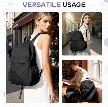 HYC00 School Backpack Women,Unisex Casual Daypack School Bags 14 Inch Laptop Backpack for Girls Boys Lightweight Travel Rucksack Water Resistant Bookbag for Teenage College Work Backpack,M1-Black