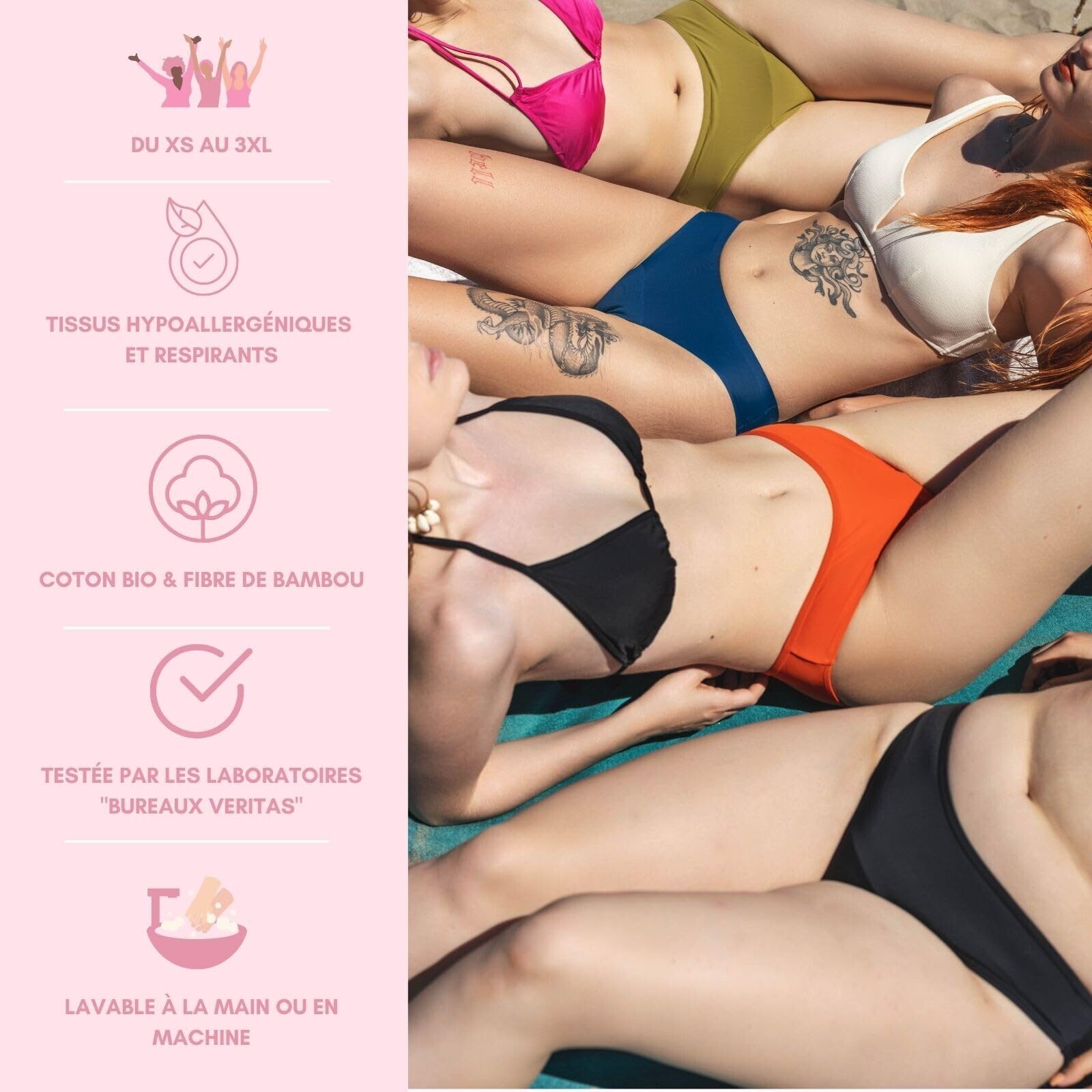 Maillot de Bain Menstruel Taille Haute - 4 Couches Absorbantes pour Flux Léger à Modéré - Protection Réutilisable - Résistant Chlore et UV - Marque Française - Eléonore