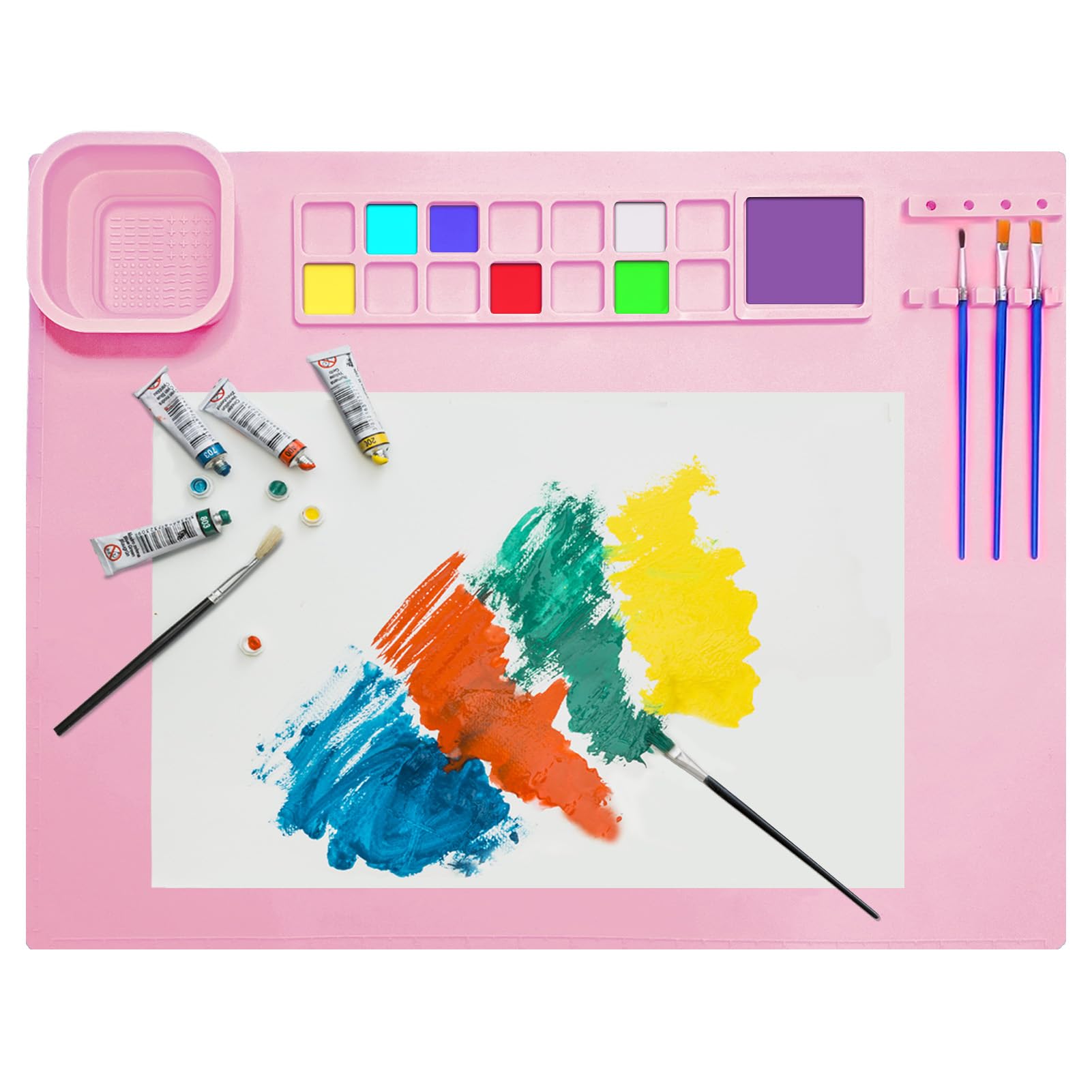 tappetino in silicone per pittura, 50,8 x 40,6 cm, vassoio rimovibile, porta pennelli, pieghevole per lavori artistici, disegno, taglio, perline, fai da te