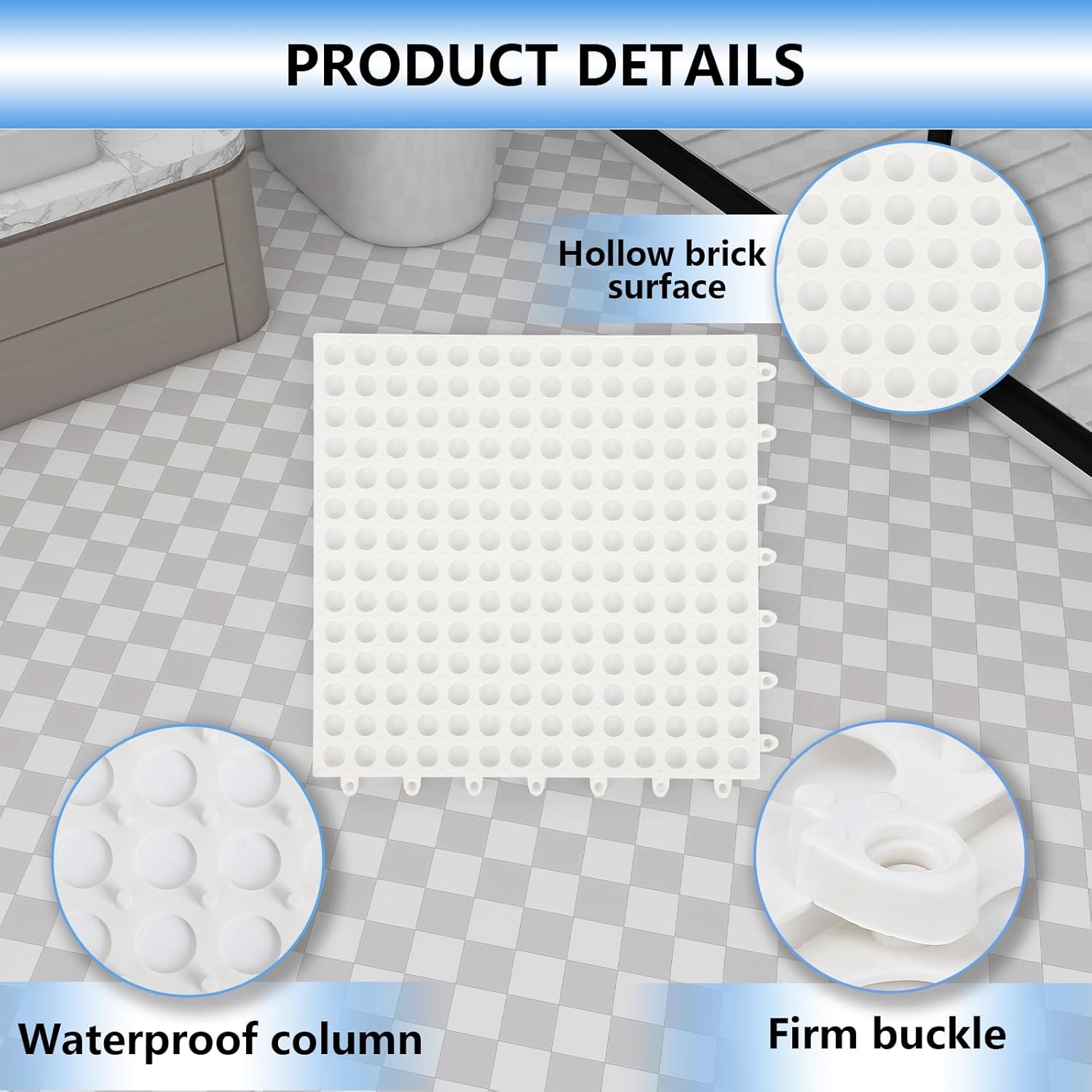 FAHKNS 50 Pack Interlocking Drainage Tiles Anti Slip Interlocking Floor Tiles, 12x12 Soft TPE Drainage Holes for Wet Areas, Pet Areas, Patio (White)