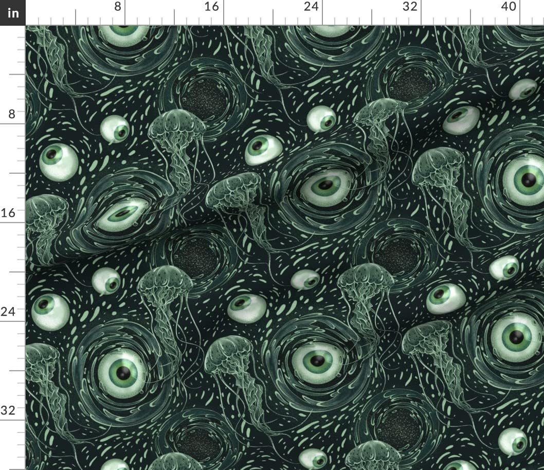 Spoonflower Fabric - Jellyfish Black Hole Goth Dark Gothic Fantasy Halloween Galaxy Printed on Petal Signature Cotton Fabric Fat Quarter - Sewing Quilting Apparel Crafts Decor