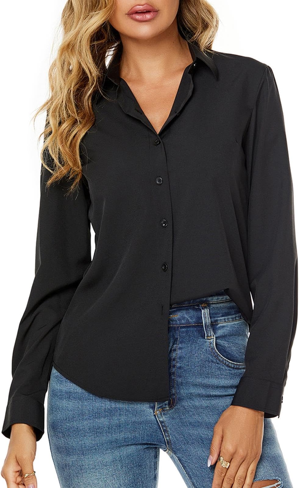 jonivey Womens Stretch Button Down Long Sleeve Shirt Soft Basic Wrinkle Free Work Business Formal Casual Blouse