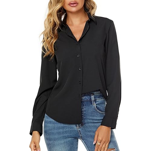 jonivey Womens Stretch Button Down Long Sleeve Shirt Soft Basic Wrinkle Free Work Business Formal Casual Blouse