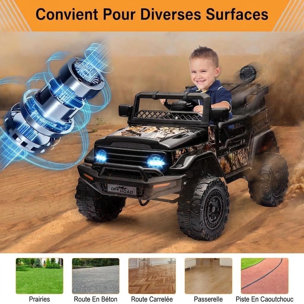 12V Voiture électrique Enfant,Quad électrique pour Enfants avec Suspension à Ressorts, Télécommande, éclairage LED, Bluetooth Et 3 Vitesses，pour De 3 à 8 Ans
