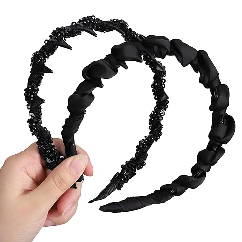 Paquete de 2 bandas para el cabello vintage de alta cráneo retro para mujeres, accesorios para el cabello de novia, diadema de fiesta, diadema de