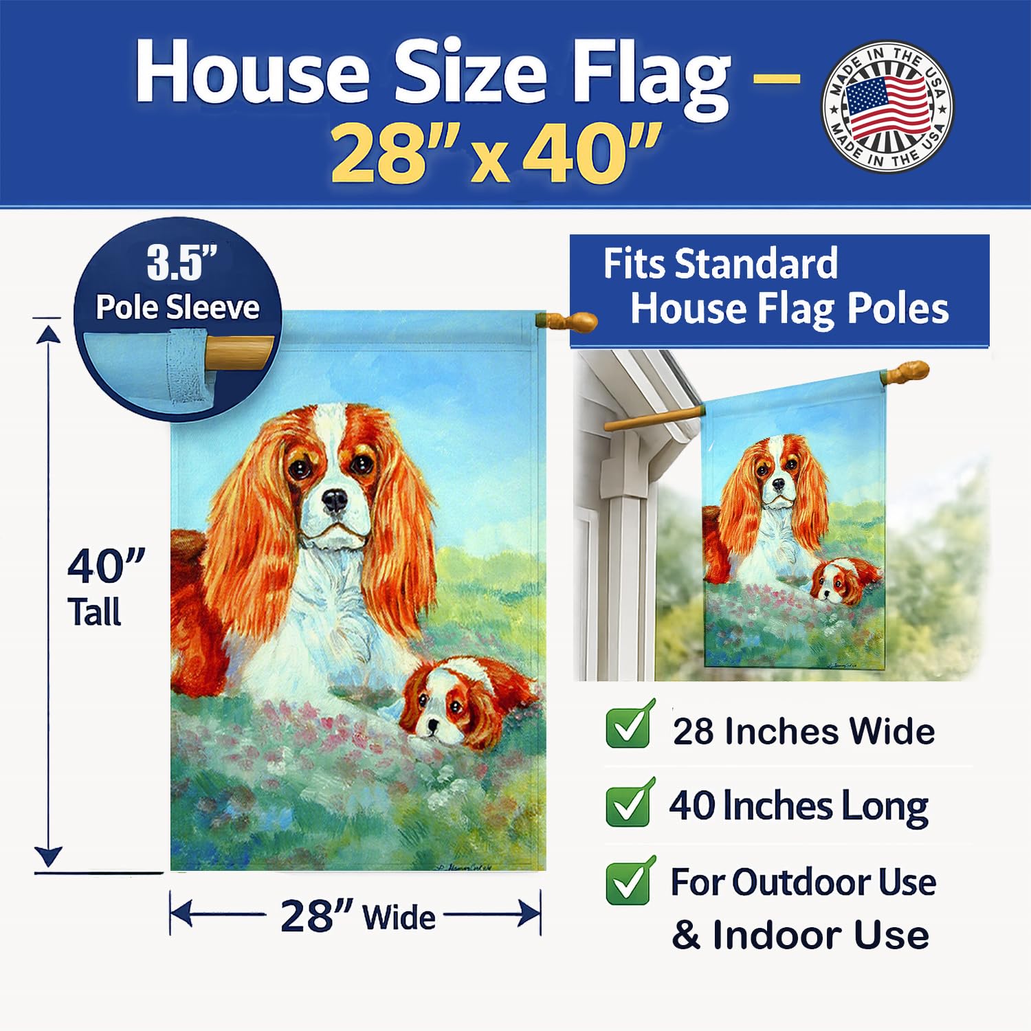 Caroline's Treasures 7019CHF Bandiera Cavalier Spaniel Momma's Love su tela, misura grande, multicolore