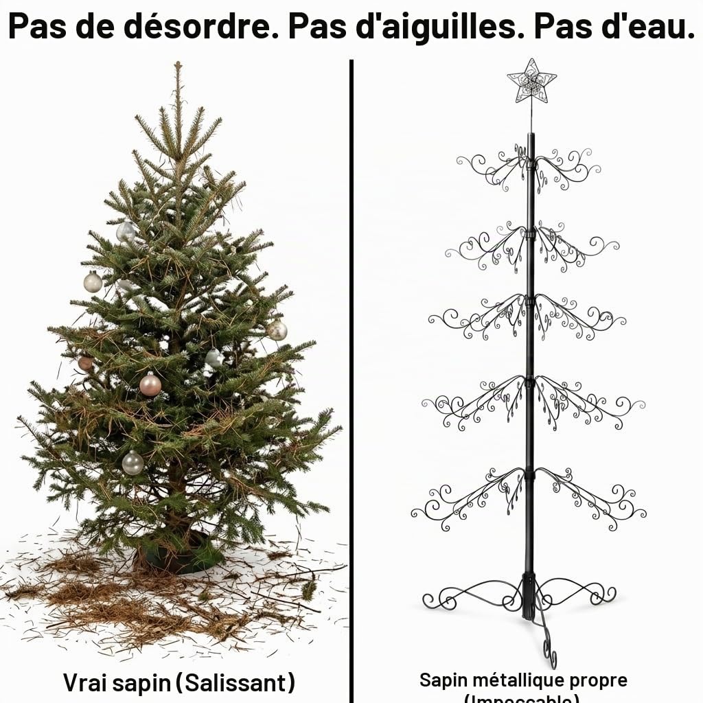 HOHIYA Support de Sapin de Noël en Métal 213 cm Base Stable et Robuste pour Arbre de Fête Décoration Intérieur Support de Cadeaux Noir