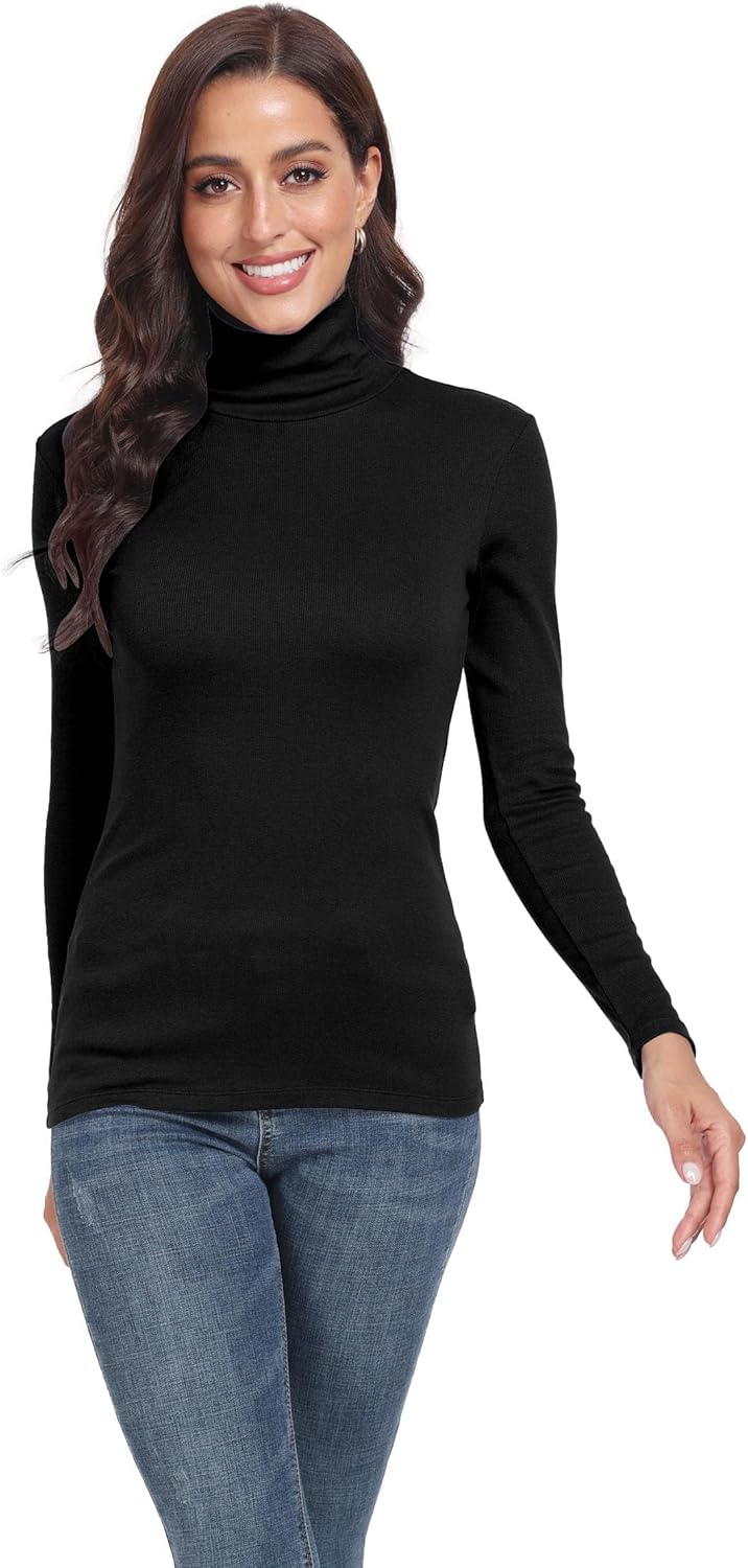 TAIPOVE Turtle Neck Long Sleeve Shirt Women's Ribbed Knit Turtleneck Tops Slim Fitted Thermal Pullover Undershirt