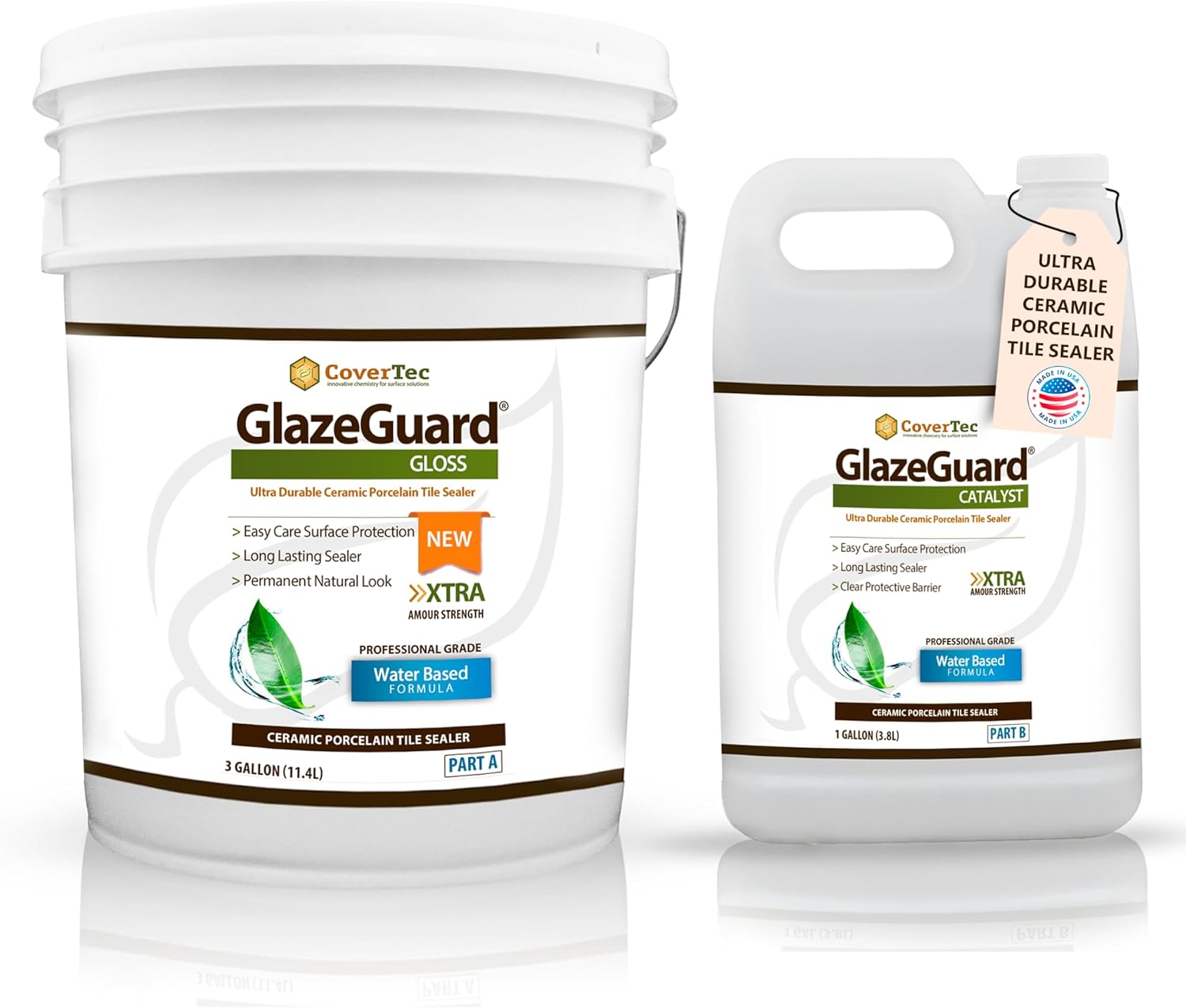 CoverTec GlazeGuard Gloss Floor Sealer Wall Sealer for Ceramic, Porcelain, Stone Tile Surfaces (Prof Grade - 2 Part Kit A+B = 4 Gal)