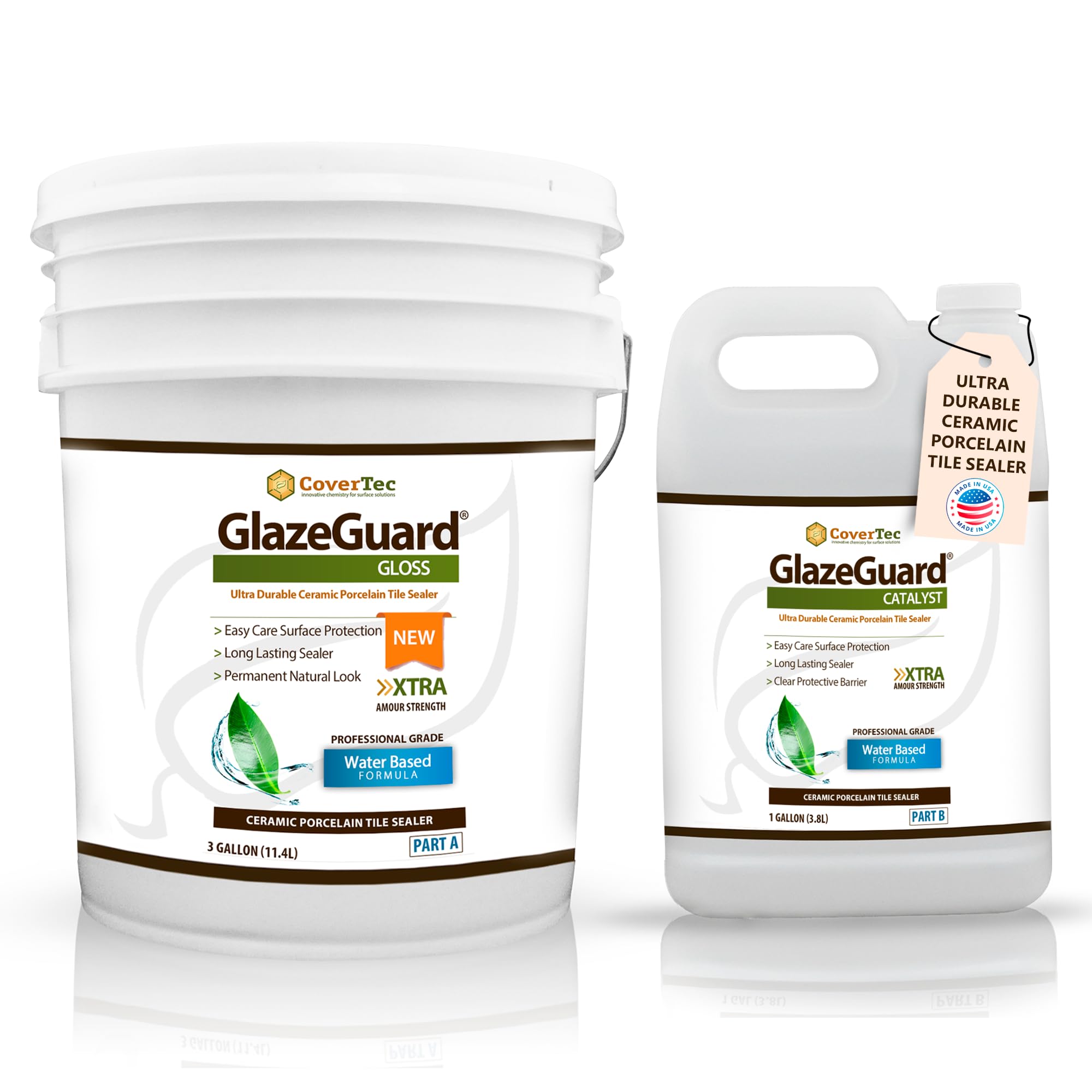 CoverTec GlazeGuard Gloss Floor Sealer Wall Sealer for Ceramic, Porcelain, Stone Tile Surfaces (Prof Grade - 2 Part Kit A+B = 4 Gal)