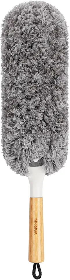 MR.SIGA Lint Free Microfiber Duster, Washable and Reusable Duster with Bamboo Handle and Replaceable Head, Duster for Household Cleaning