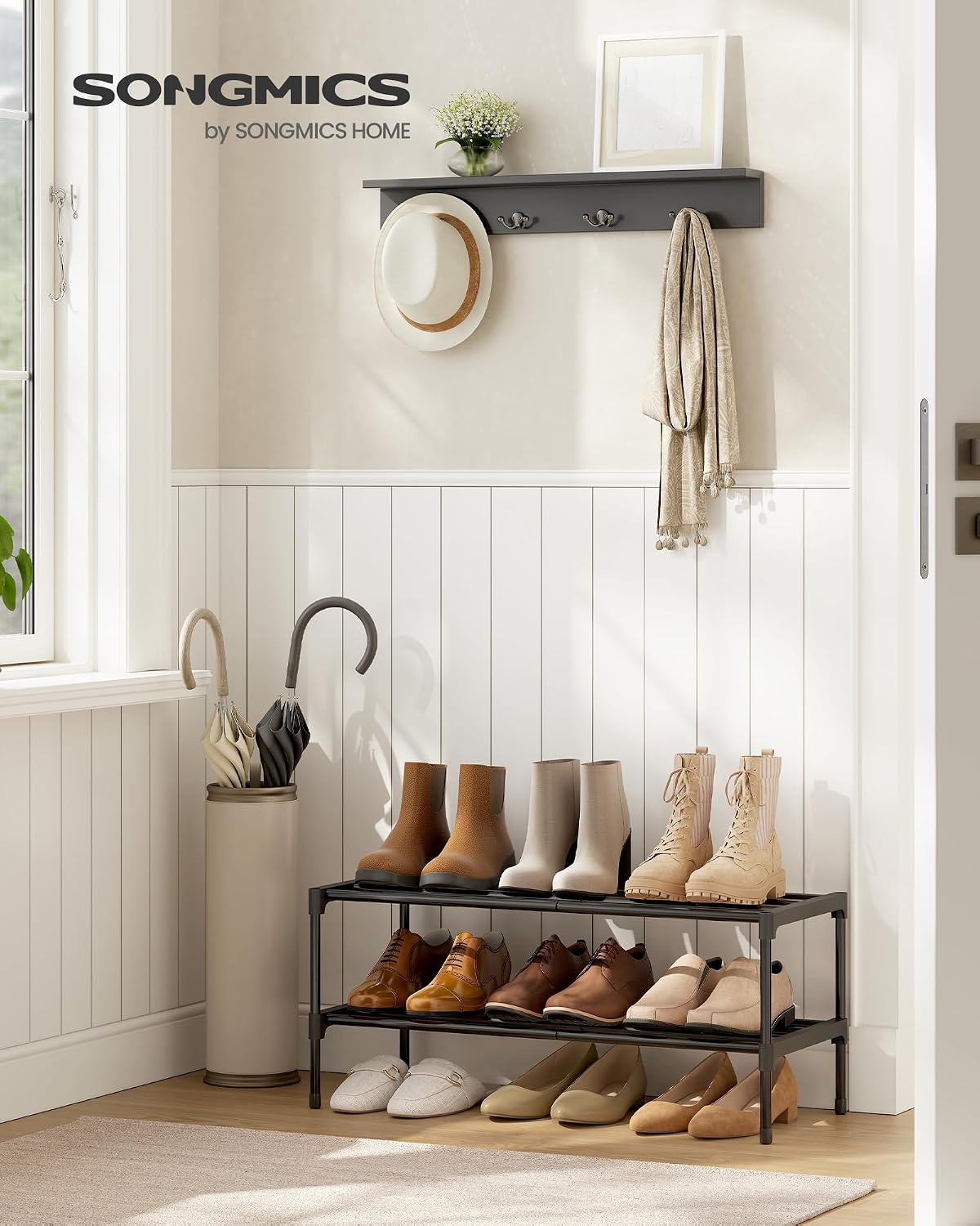 SONGMICS Shoe Rack, 2-Tier Stackable Metal Shoe Organizer, 24.5" Wide