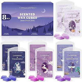 STRN Wax Melts Natural Soy Wax Cubes with Essential Oils, 8x2.5oz Long-Lasting Fragrance Refreshing Wax Melt for Wax Warmers, Lavender & Gardenia, Sage, Chamomile, Sandalwood Scent for Home, Spa