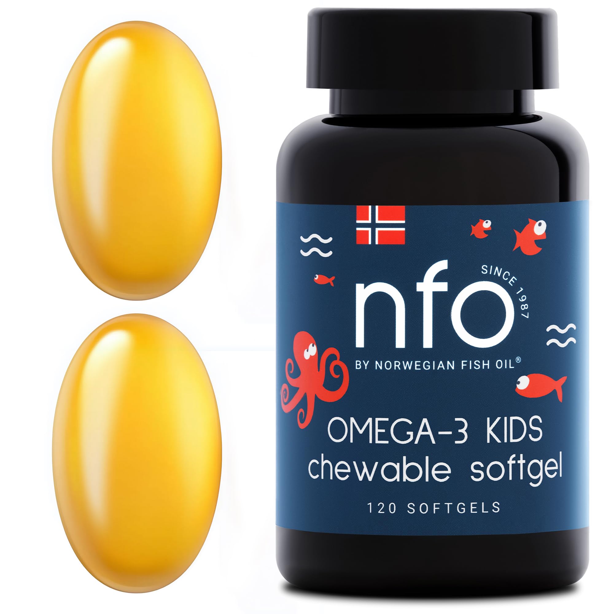 Omega 3 Kids [120 Chewable Mini Softgel Fish Gelatin Capsules] Omega 3 for Kids High Strength Natural Norwegian Fish Oil with EPA & DHA in TG Form, Tutti-Frutti Flavour, with Vitamins D3, A, C, E