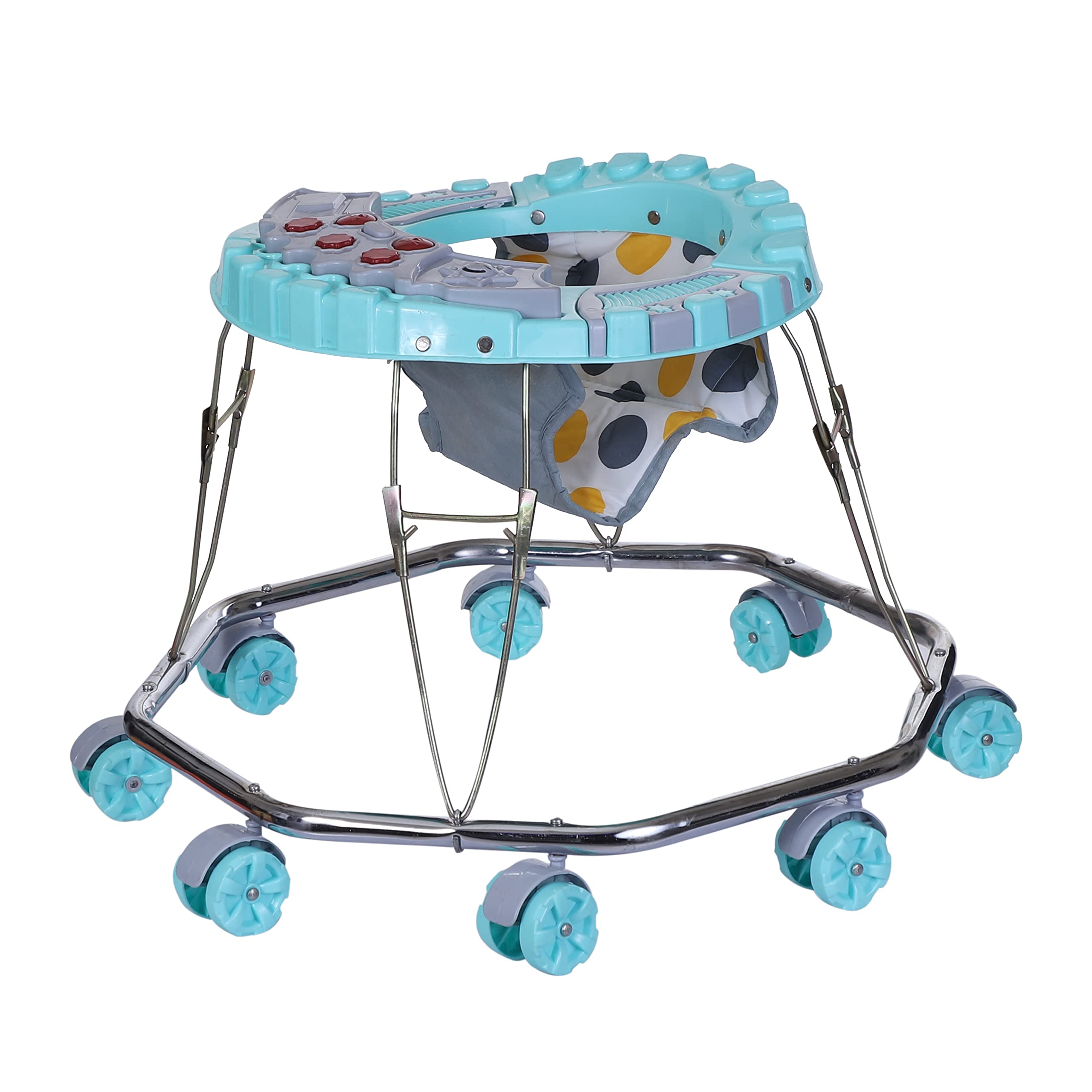 Maanit Baby Walker Multi-Function Musical Foldable Walker with Music Toys Bar for Kids Male and Female Baby Walker 6 Months to 1 Year (Turquoise)