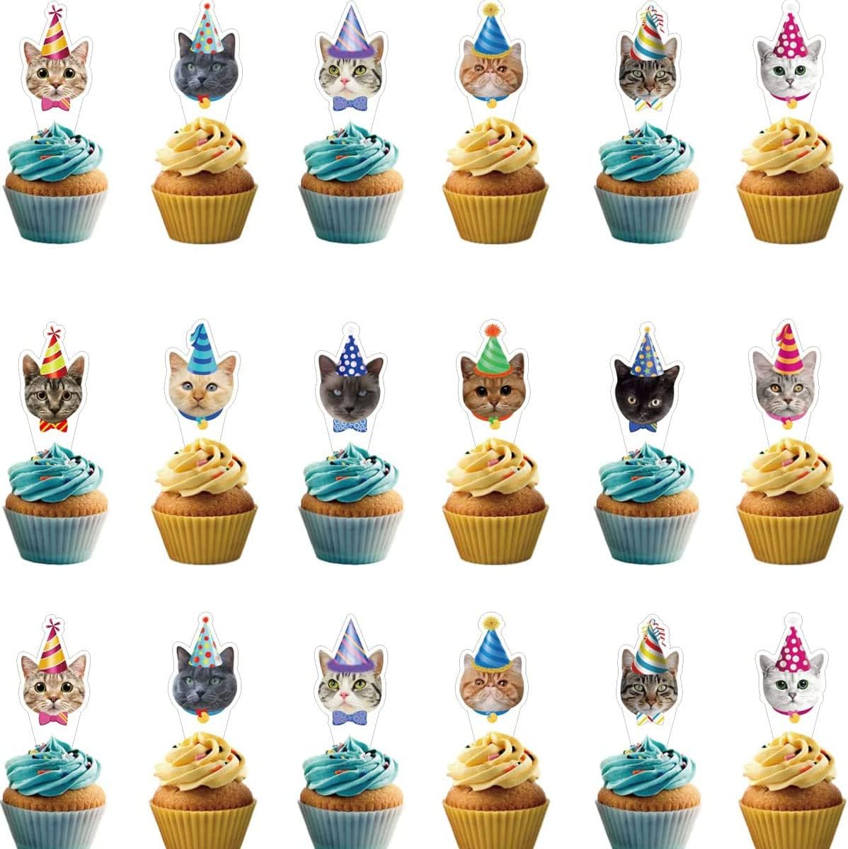 キャットパーティーデコレーション ケーキトッパー 24個 かわいい猫の誕生日パーティー用品 子供 大人