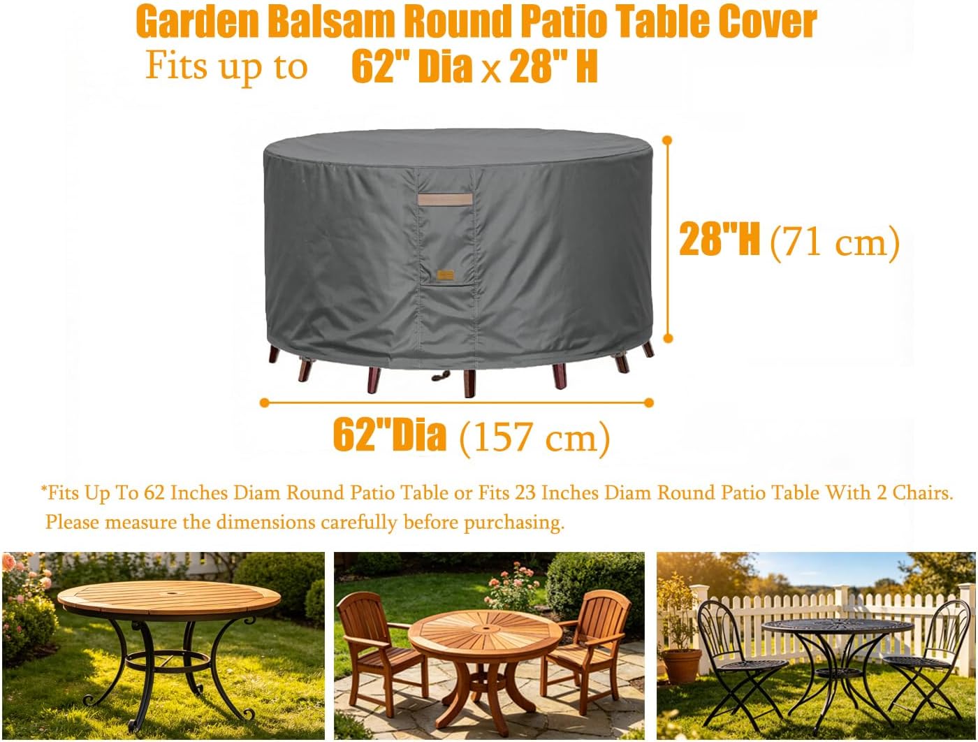 Round Patio Table Cover Outdoor Furniture Waterproof 62"Dia image 2