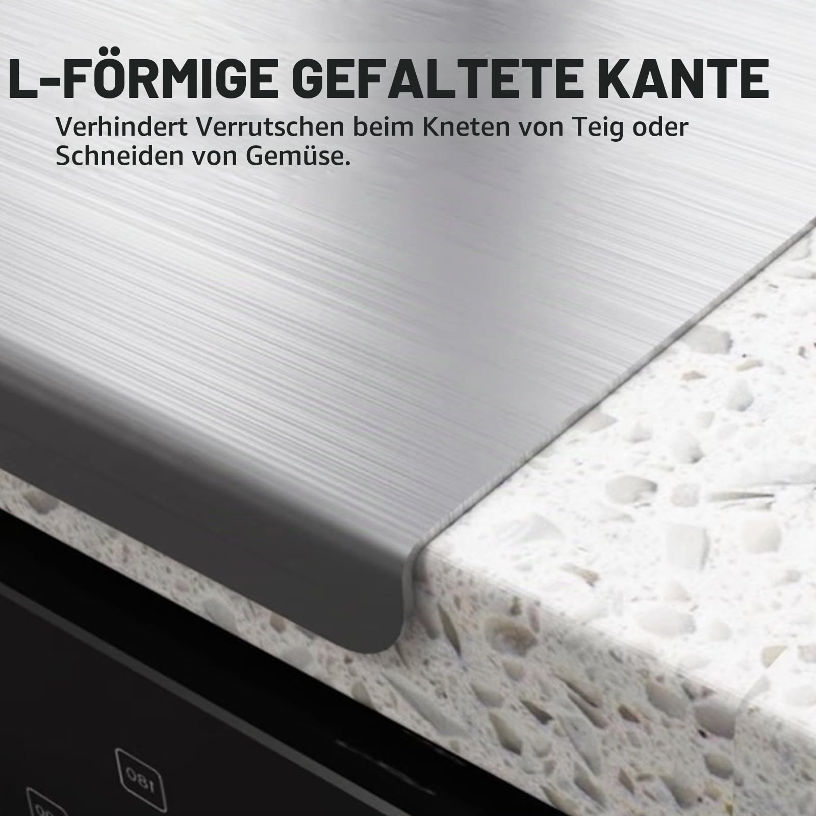 Knetbrett 60x40cm aus 316 Edelstahl Rutschfestes Schneidebrett