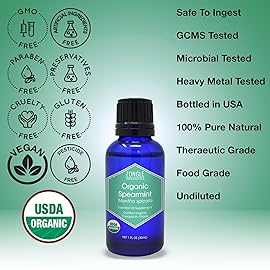 Organic, Spearmint Oil, Food, Grade, for Facial Hair, PCOS, Hair Removal - 100% Pure, Therapeutic, Spearmint Essential Oil, by Zongle Therapeutics, 1 OZ