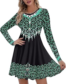 Women's St. Patrick's Day Long Sleeves Printed Irish Twirl Dance Dress