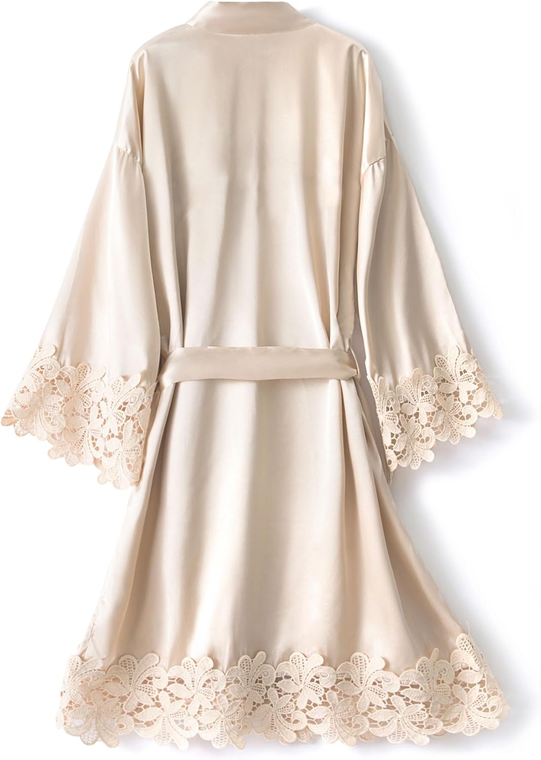 Women Lace Trim Robe Short Kimono Gown Silky Bathrobe for Bride Bridesmaid Nightgown - Image 2