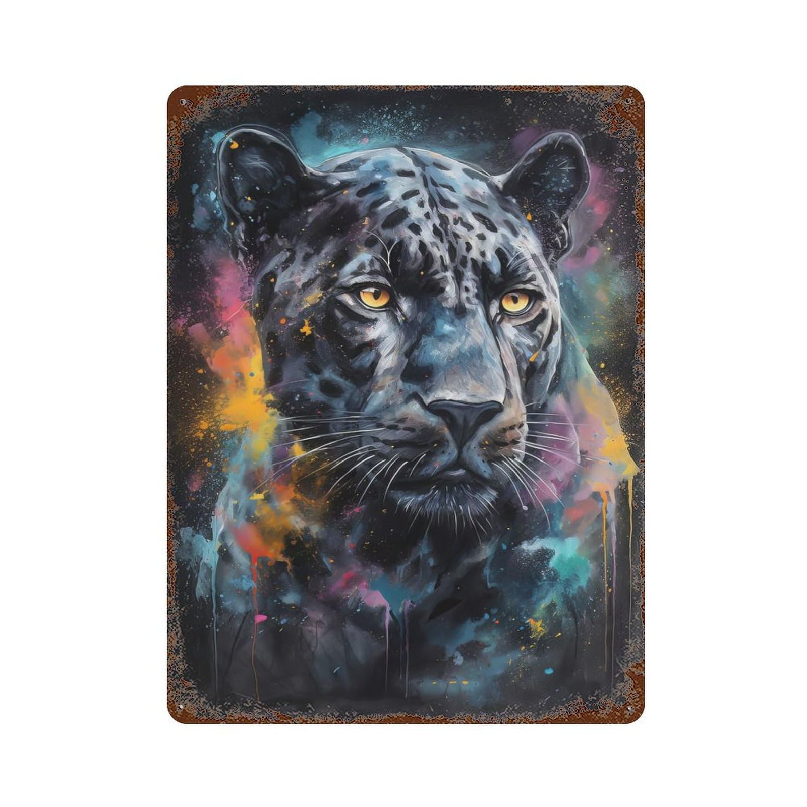 Black Panther Painting Rusty Metal Tin Sign 15.7"x11.8", for Basement, Hobby Room And Garage Decor, Retro Wall Decor