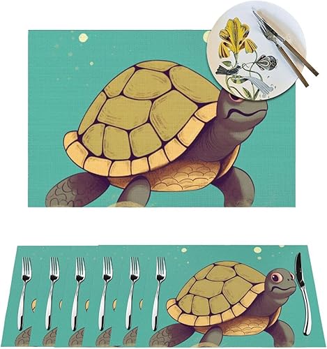 6 PCS PVC Placemats Set Place Mats I Love Turtle Non-Slip Weave Place Mats 12" x 18" Farmhouse Table Mat Set for Family Dinners Wedding Parties