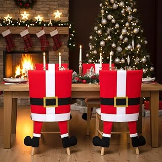Hahafelt 4 Pack Christmas Santa Claus Chair Covers with Legs Christmas Dining Chair Slipcovers Red Black White Back Covers for Home Xmas Holiday Kitchen Decorations Dining Room Office