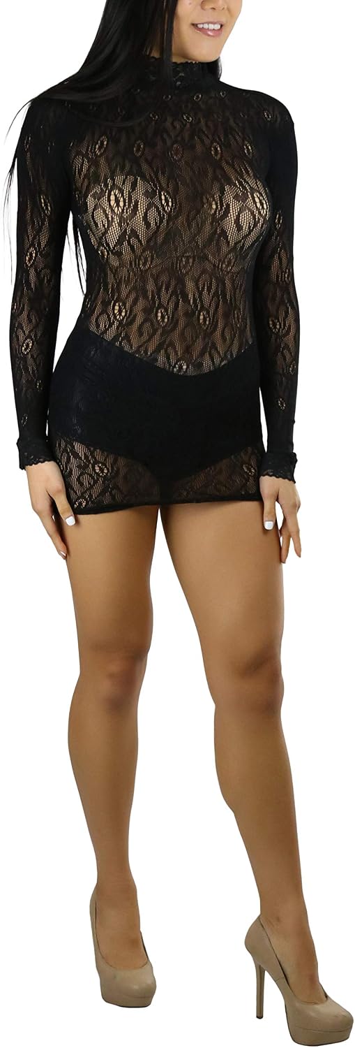 ToBeInStyle Women's Long Sleeve Turtle Neck Lace Dress