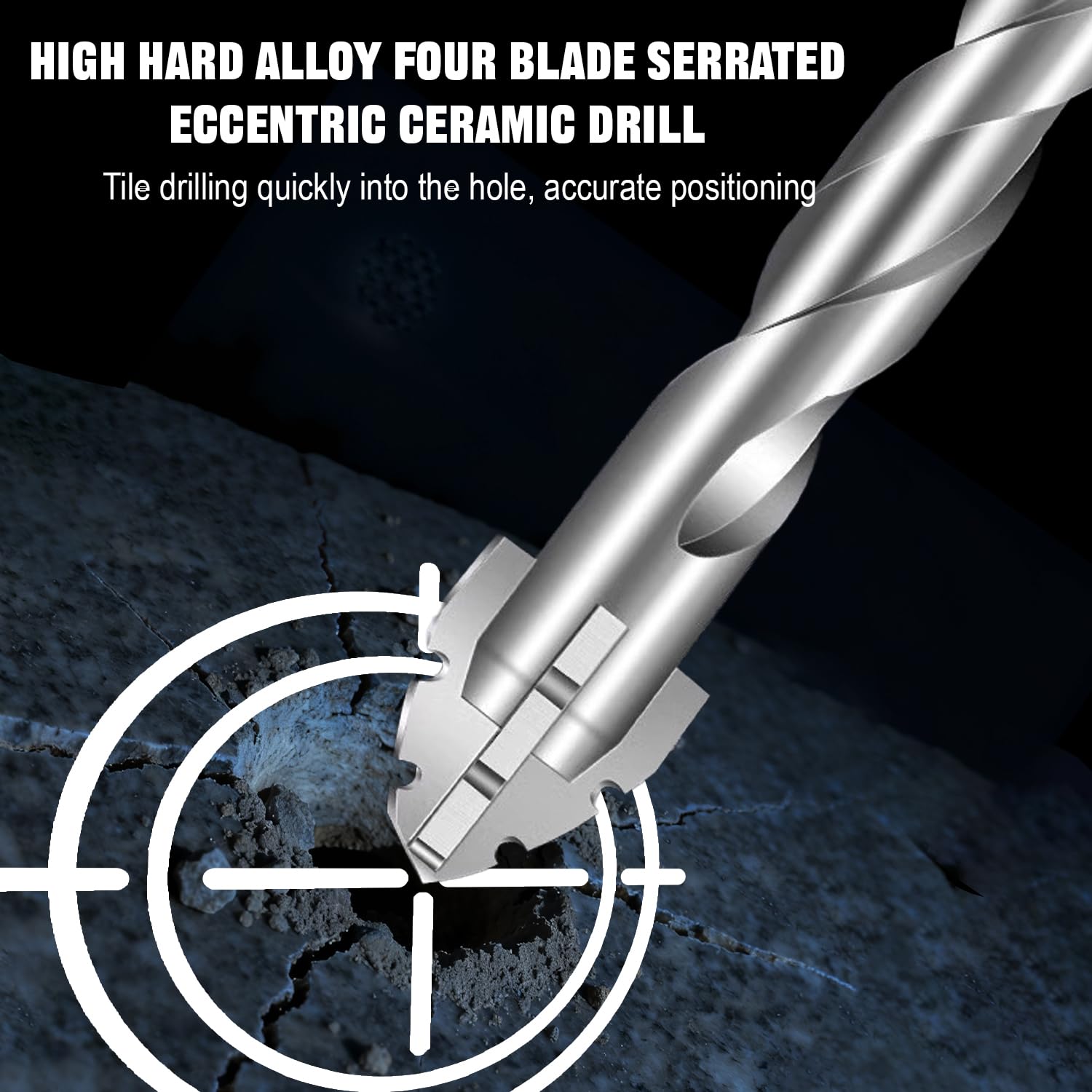 6 PCS 4-Flute Sawtooth Eccentric Twist Drill Bit, High Strength Eccentric Drill Bit Set for Concrete Tile Brick Glass Ceramic Wood Plastic (4/6/6/8/10/12mm)