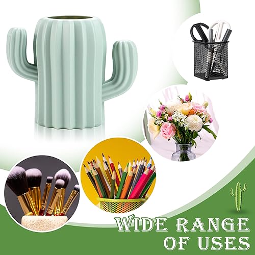 Miniatura 5 de LeonBach Paquete de 3 soportes para lápices de cactus, vasos para bolígrafos, cactus, decoración de oficina, accesorios de escritorio, rosa, blanco