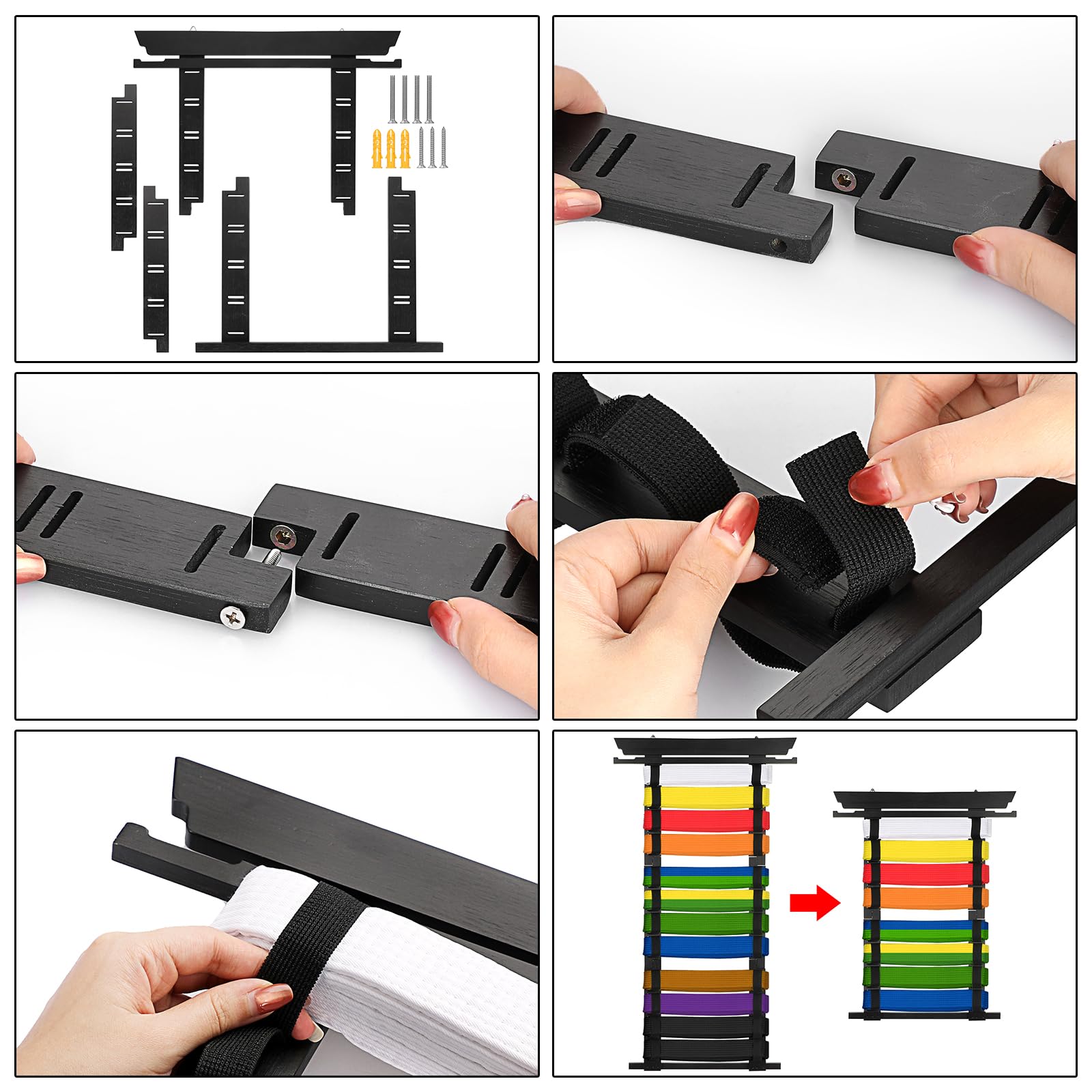 SUMNACON Supporto da cintura per arti marziali per 12 cinture in bambù rimovibile Taekwondo, supporto per cintura a parete per medaile Judo, cintura karatatatra, cintura Ninjitsu come regalo