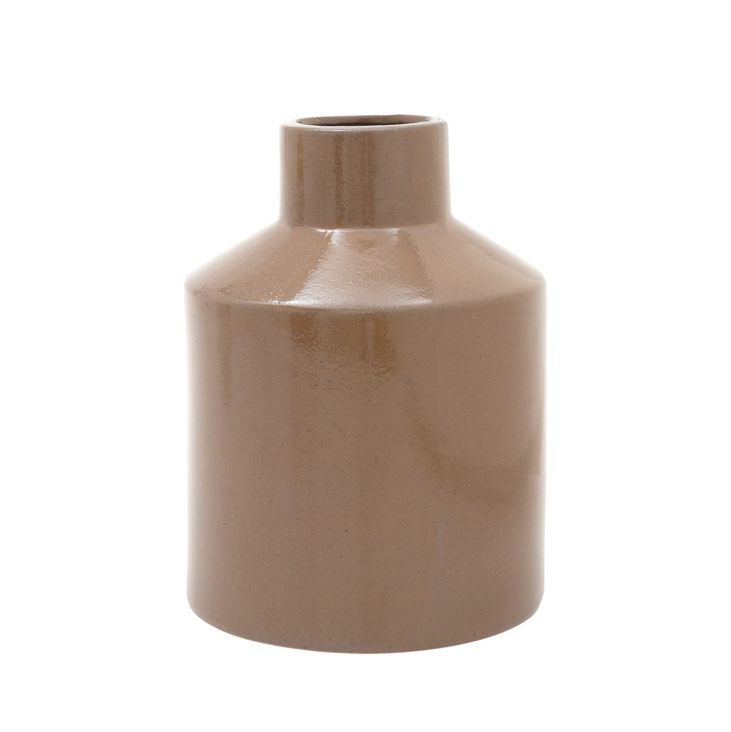 Kusso Brown Vase For Pampas Grass - Ceramic Vase For Flowers - Neutral Home Decor - Leak Proof Minimalist Design - 18Cm