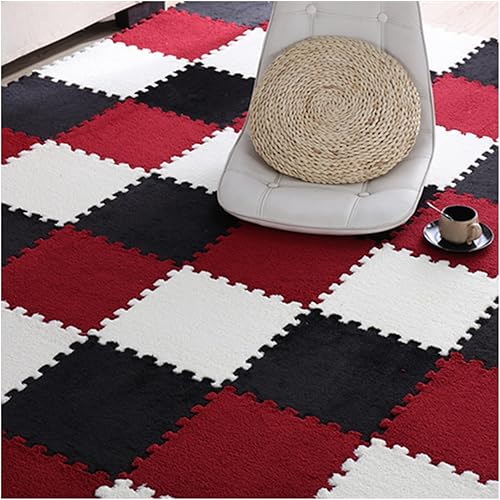 Miniatura 8 de 30 tapetes de espuma entrelazados, azulejos esponjosos, alfombra de felpa de 12 x 12 pulgadas, tapete de piso de rompecabezas entrelazado con borde,