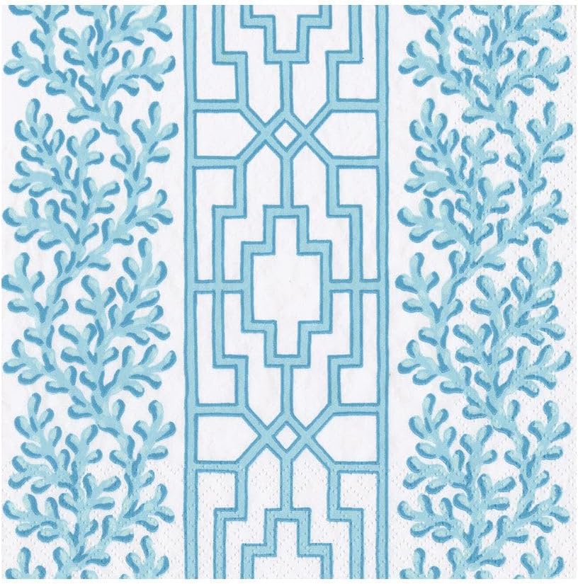 Caspari Coral And Trellis Robin's Egg Luncheon Napkins - 20 Luncheon Napkins per Pack