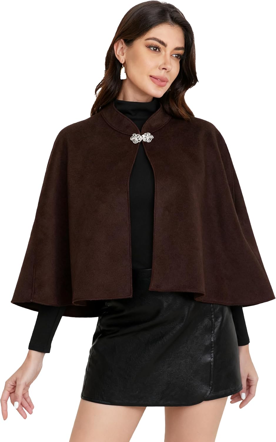 Short Cape for Womens Winter Warm Shawl Wraps Cardigan Dressy Cloak for Party - Image 2