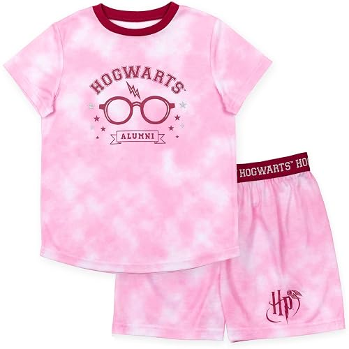 Harry Potter Gryffindor Hufflepuff Ravenclaw Slytherin Girls Pajama Shirt and Shorts Sleep Set Little Kid to Big Kid - 7-8 - Pink